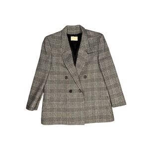 Pendleton Vintage Wool Glen Plaid Double Breasted Blazer Jacket Black White USA